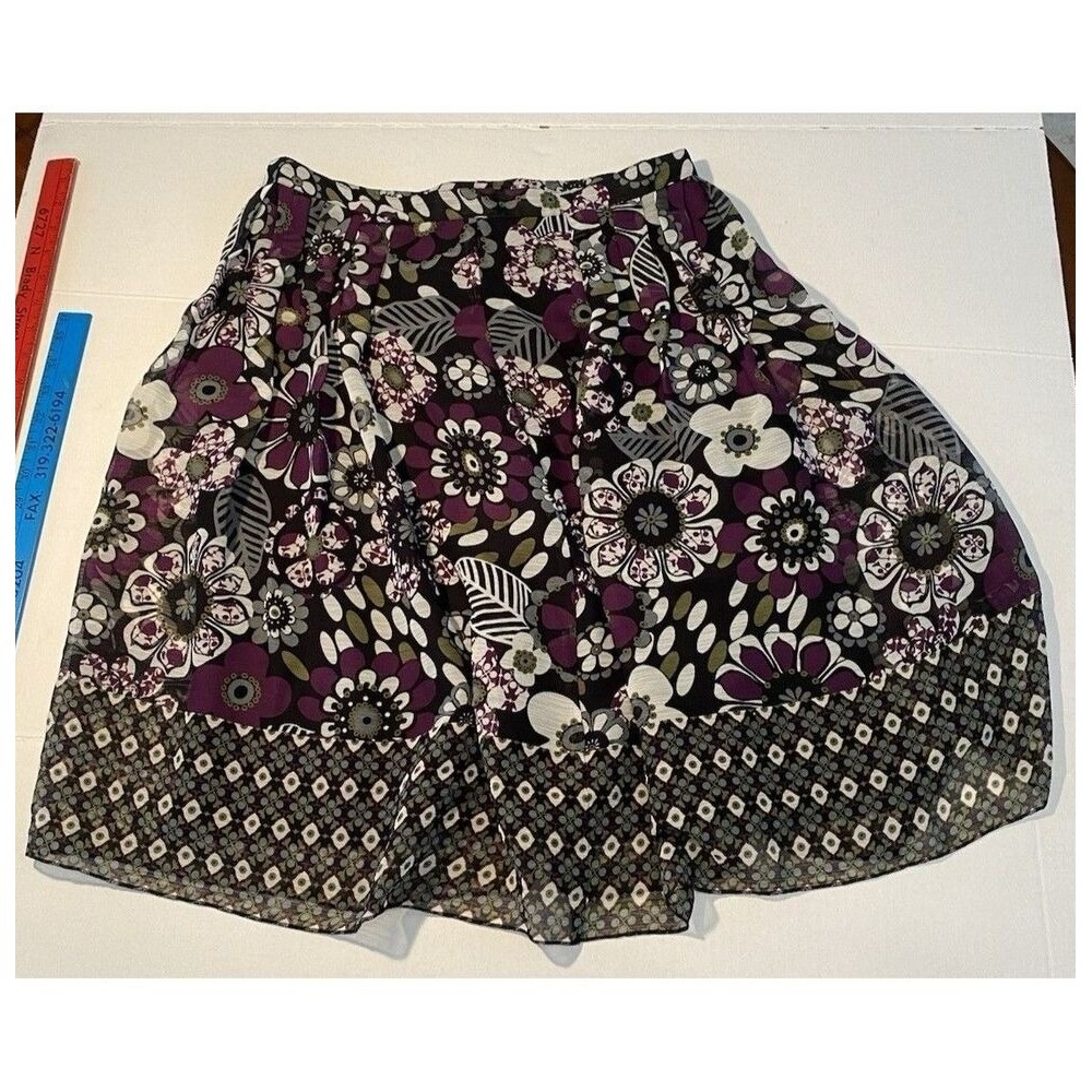 Bay Studio Career Petite Floral Print Skirt - Purple,‎ Black, & White